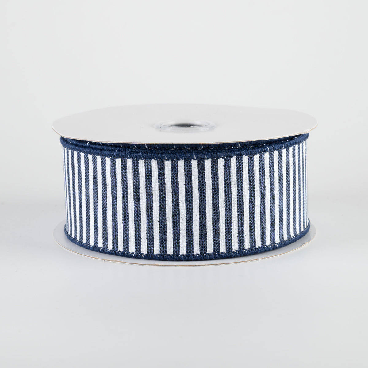 1.5" Royal Canvas Pinstripe Ribbon: Navy Blue & White (10 Yards)