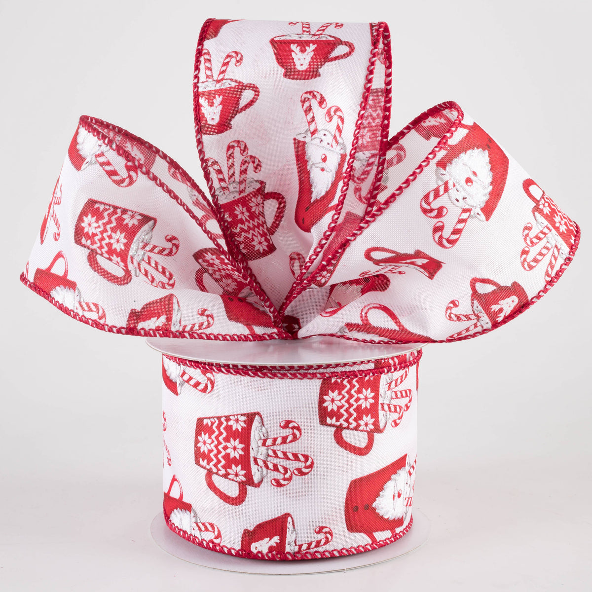2.5" Santa Mug Hot Cocoa Ribbon: White (10 Yards) Lifestyle Photo