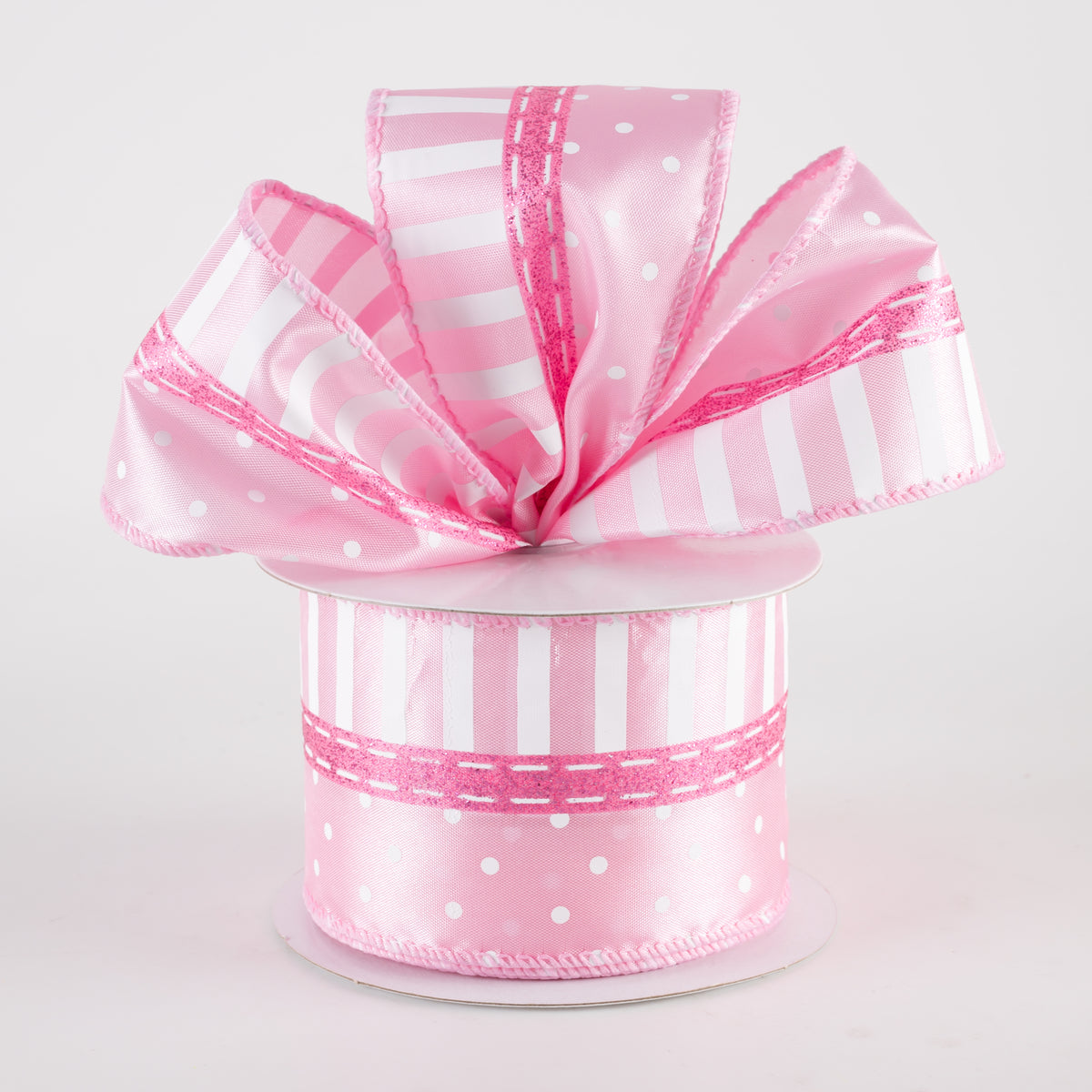 2.5" Satin Dots & Stripes Ribbon: Pink (10 Yards) Lifestyle Photo