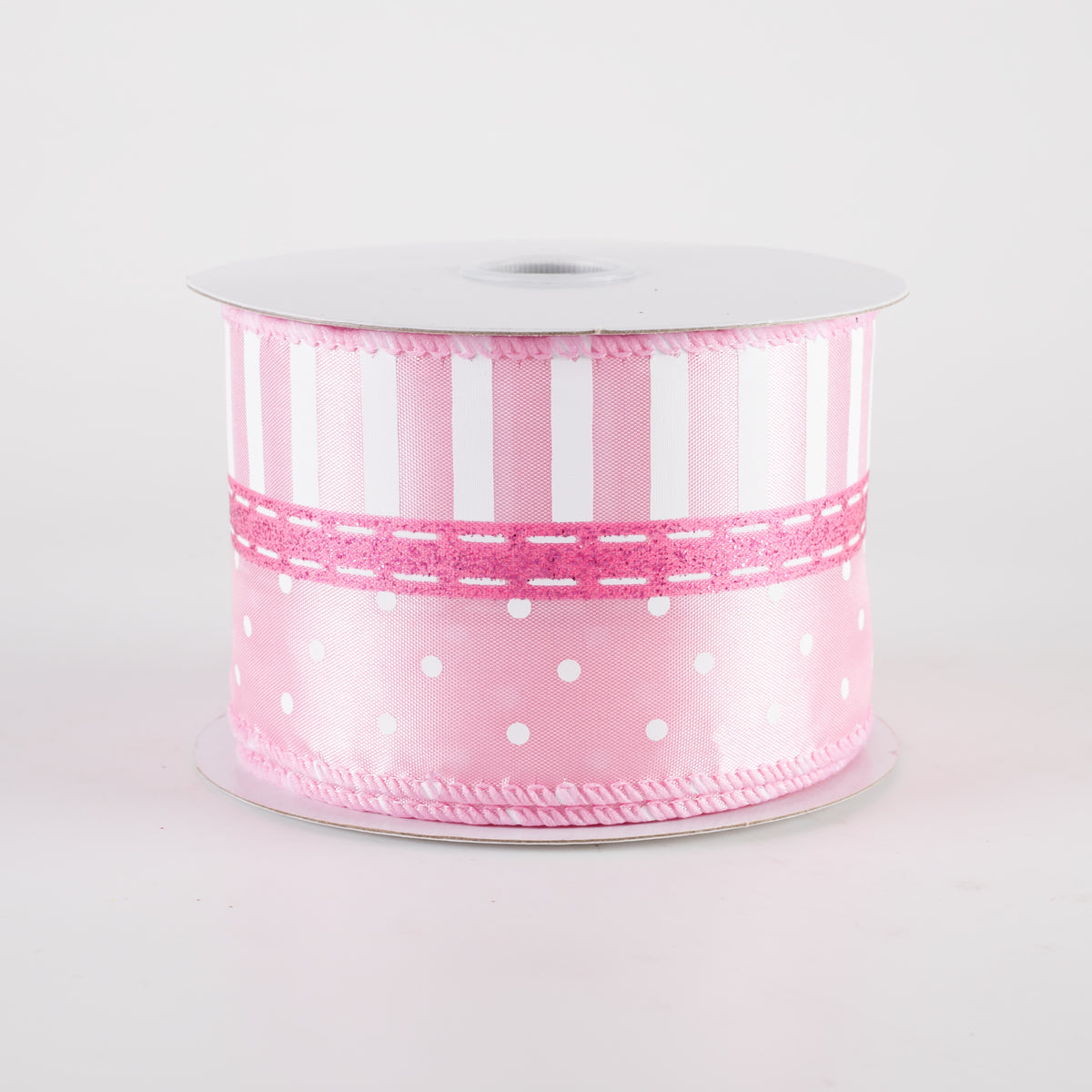 2.5" Satin Dots & Stripes Ribbon: Pink (10 Yards)
