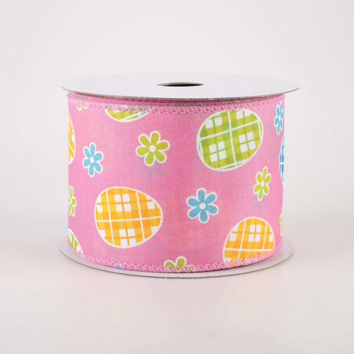 2.5" Satin Gingham Easter Eggs Ribbon: Pink (10 Yards) Item Number: 31213-40-03