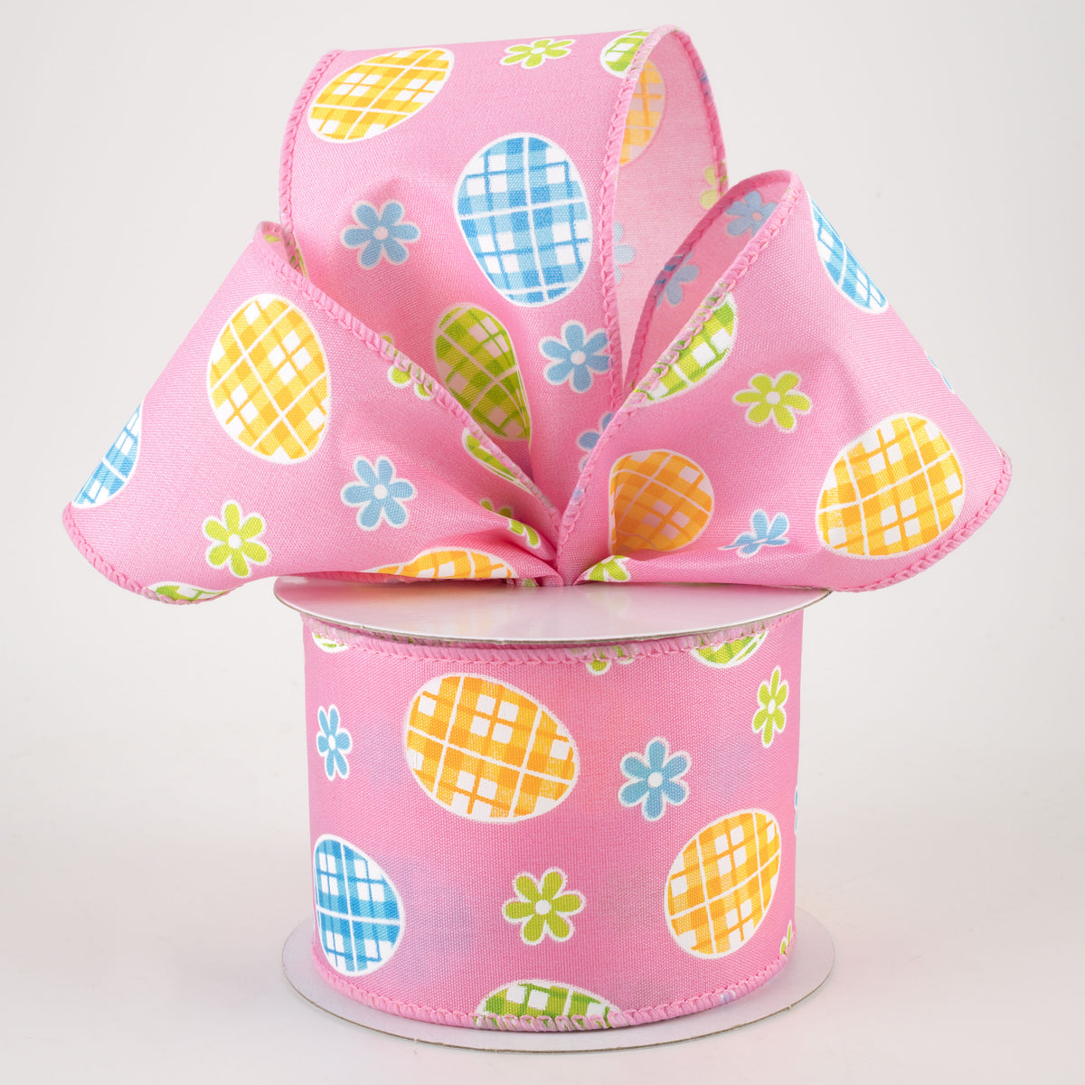 2.5" Satin Gingham Easter Eggs Ribbon: Pink (10 Yards) Lifestyle Photo