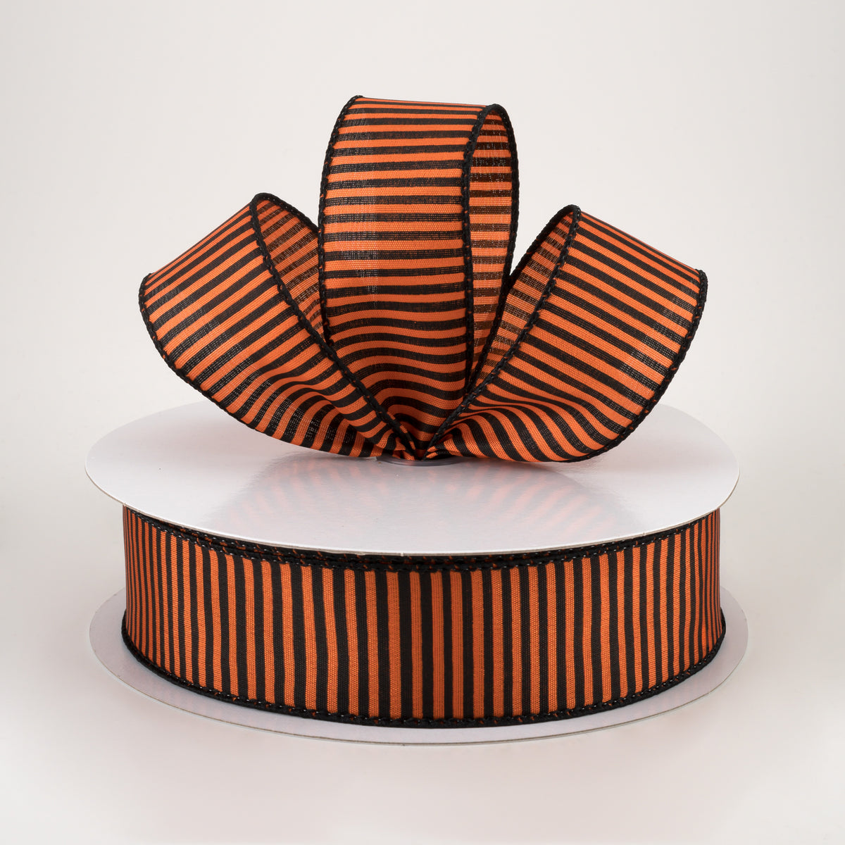 1.5" Satin Horizontal Thin Stripes Ribbon: Orange & Black (50 Yards) Lifestyle Photo