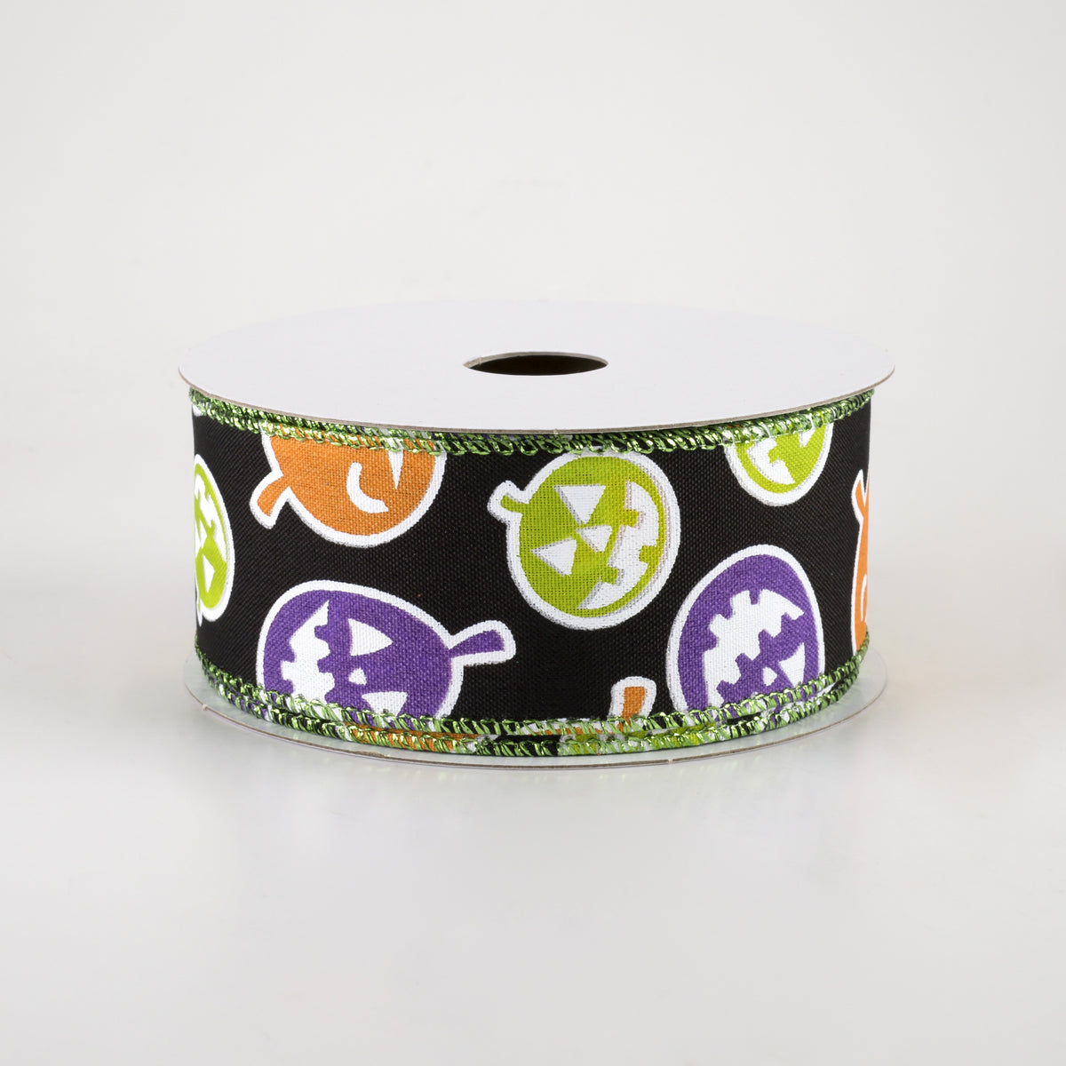 1.5" Satin Neon Jack O Lantern Ribbon: Black (10 Yards) Item Number: 51220-09-09