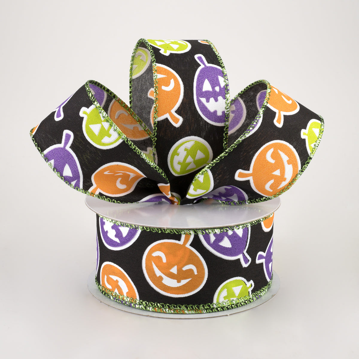 1.5" Satin Neon Jack O Lantern Ribbon: Black (10 Yards) Lifestyle Photo