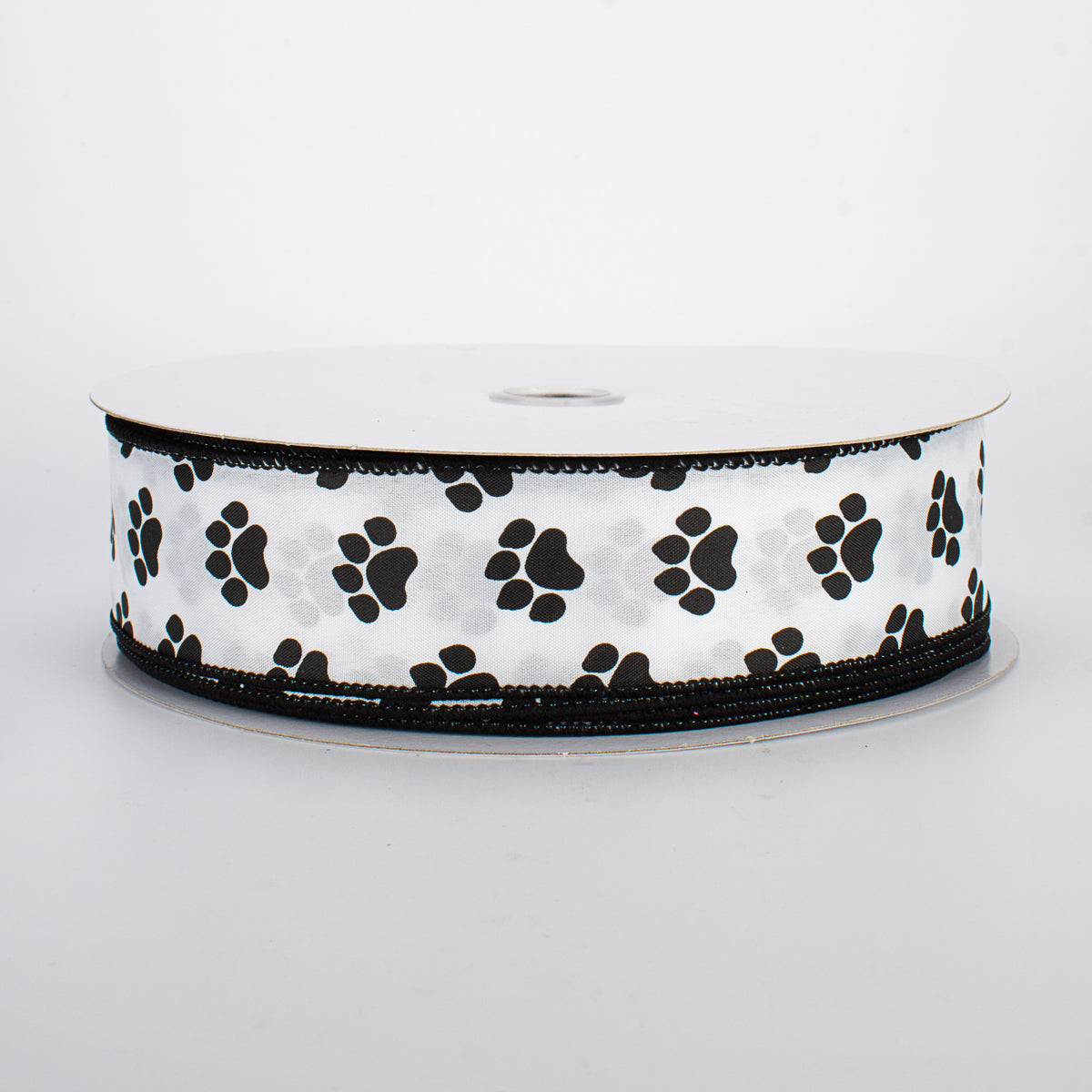 1.5" Satin Paw Print Ribbon: Black & White (50 Yards)