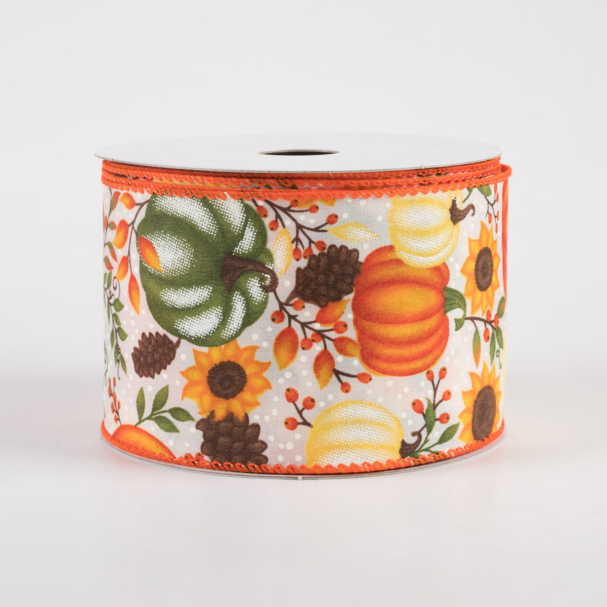 2.5" Satin Pumpkins & Sunflowers Ribbon: Cream (10 Yards)