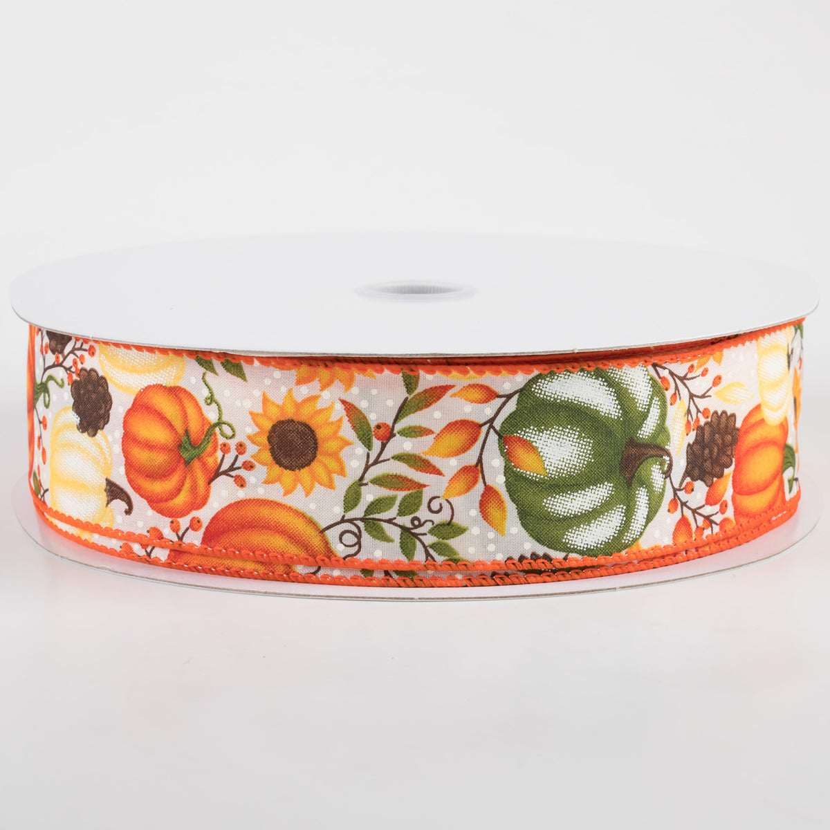 1.5" Satin Pumpkins & Sunflowers Ribbon: Cream (50 Yards)