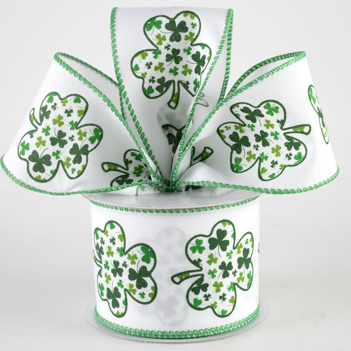 2.5" Satin Shamrock Filled Clover Ribbon (10 Yards) Lifestyle Photo