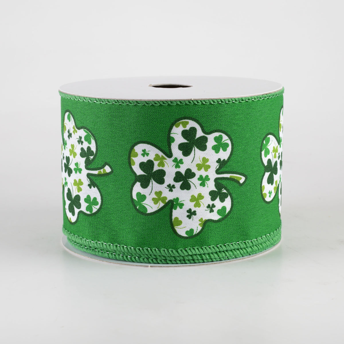 2.5" Satin Shamrock Filled Clover Ribbon: Emerald Green (10 Yards) Item Number: 21403-40-17