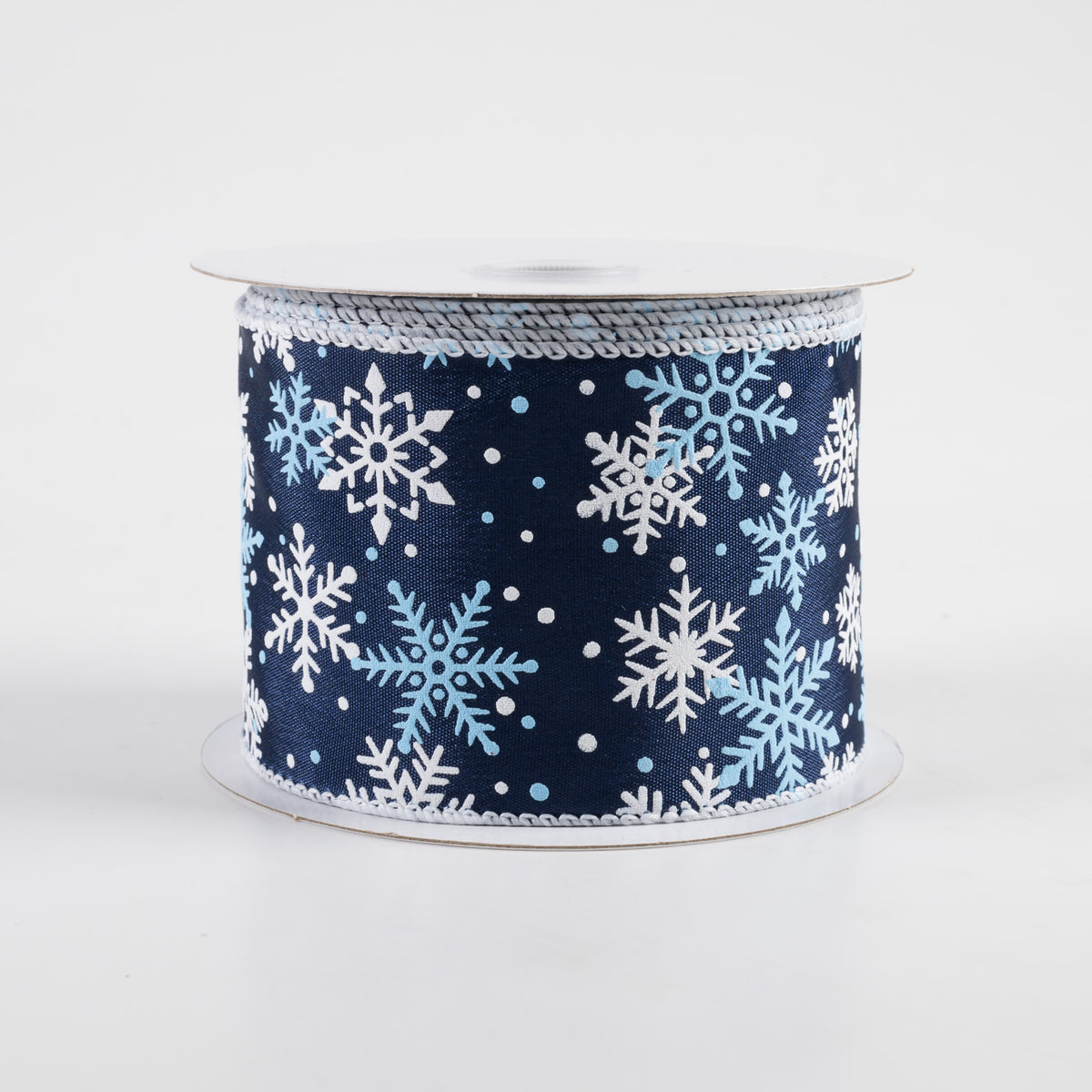 2.5" Satin Snowflakes Dots Ribbon: Navy & Light Blue (10 Yards)