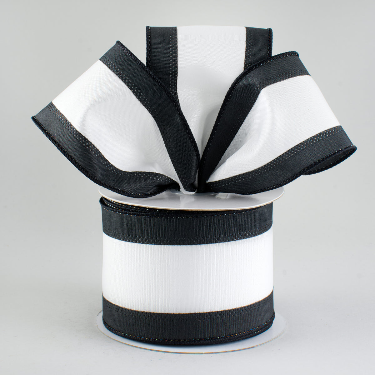 2.5" Satin Team Stripe Ribbon: Black & White (10 Yards) Lifestyle Photo