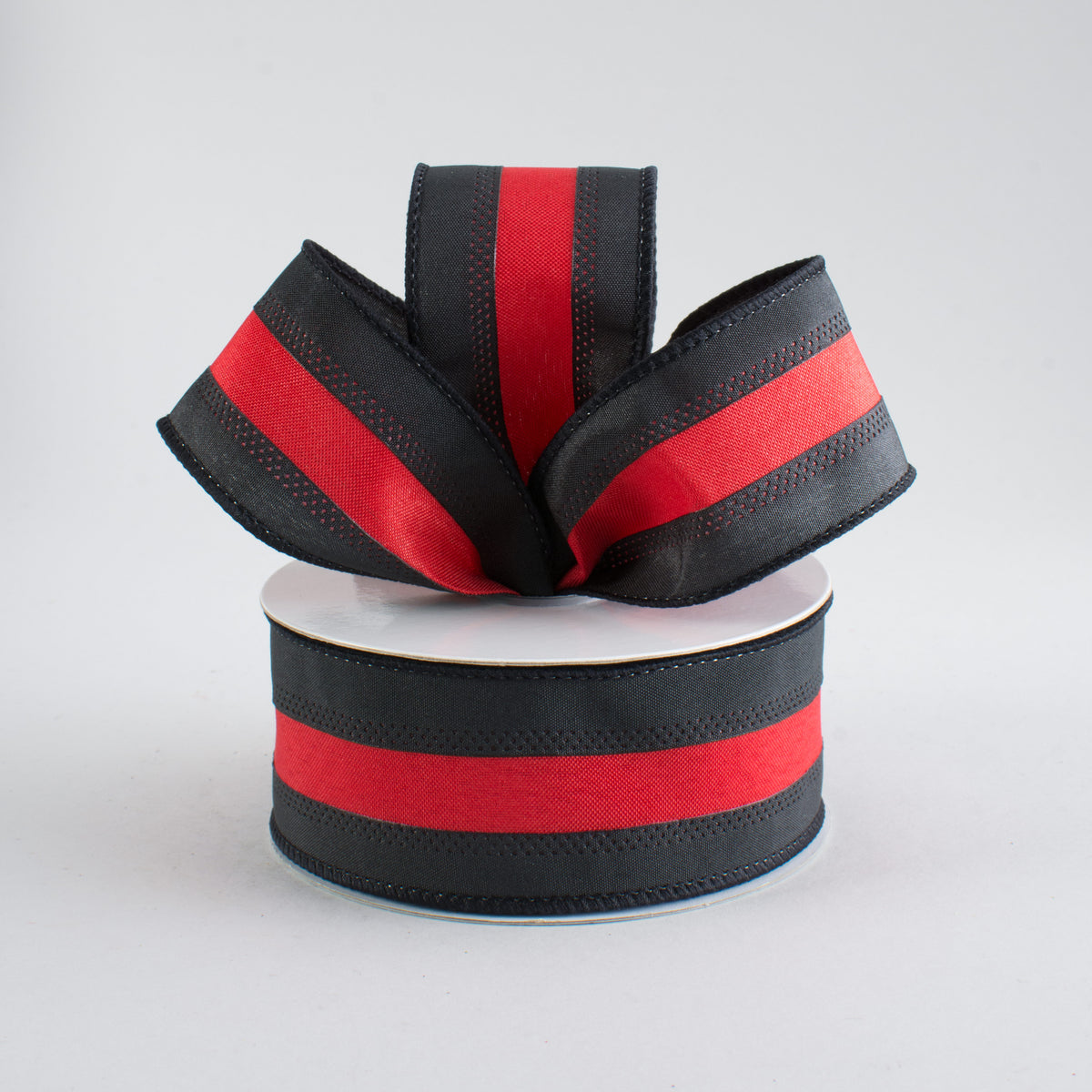 1.5" Satin Team Stripe Ribbon: Red & Black (10 Yards) Lifestyle Photo