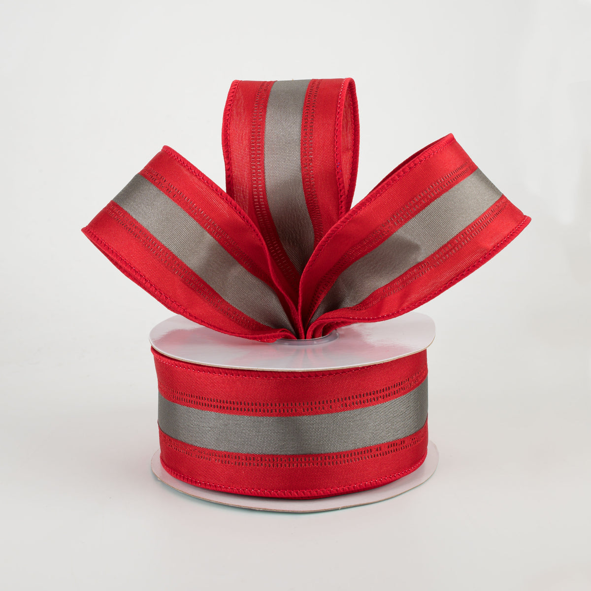 1.5" Satin Team Stripe Ribbon: Red & Grey (10 Yards) Lifestyle Photo