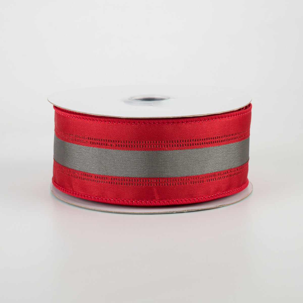 1.5" Satin Team Stripe Ribbon: Red & Grey (10 Yards)