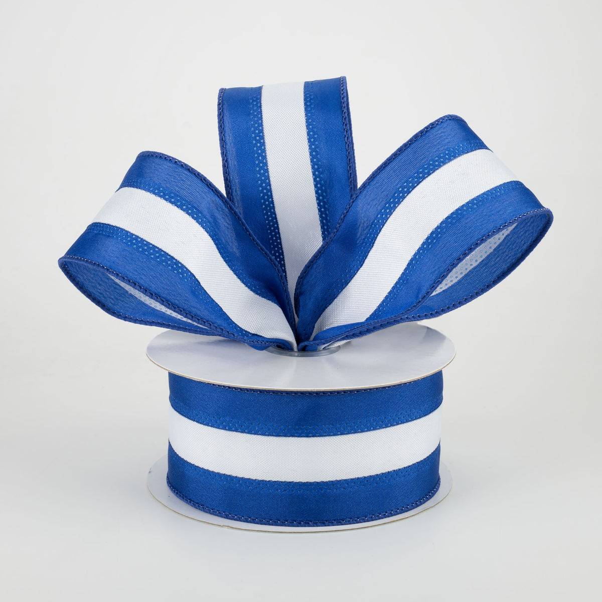 1.5" Satin Team Stripe Ribbon: Royal & White (10 Yards) Lifestyle Photo