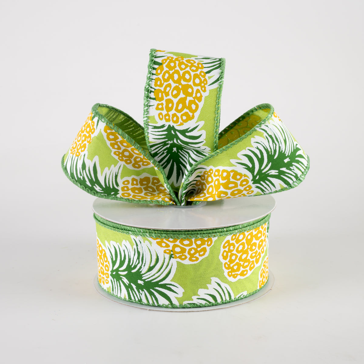 1.5" Satin Tropical Pineapples Ribbon: Lime Green (10 Yards) Lifestyle Photo