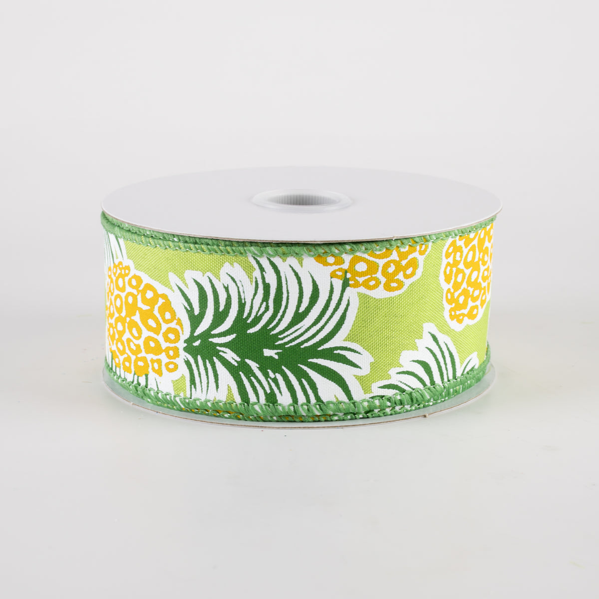 1.5" Satin Tropical Pineapples Ribbon: Lime Green (10 Yards) Item Number: 42446-09-17