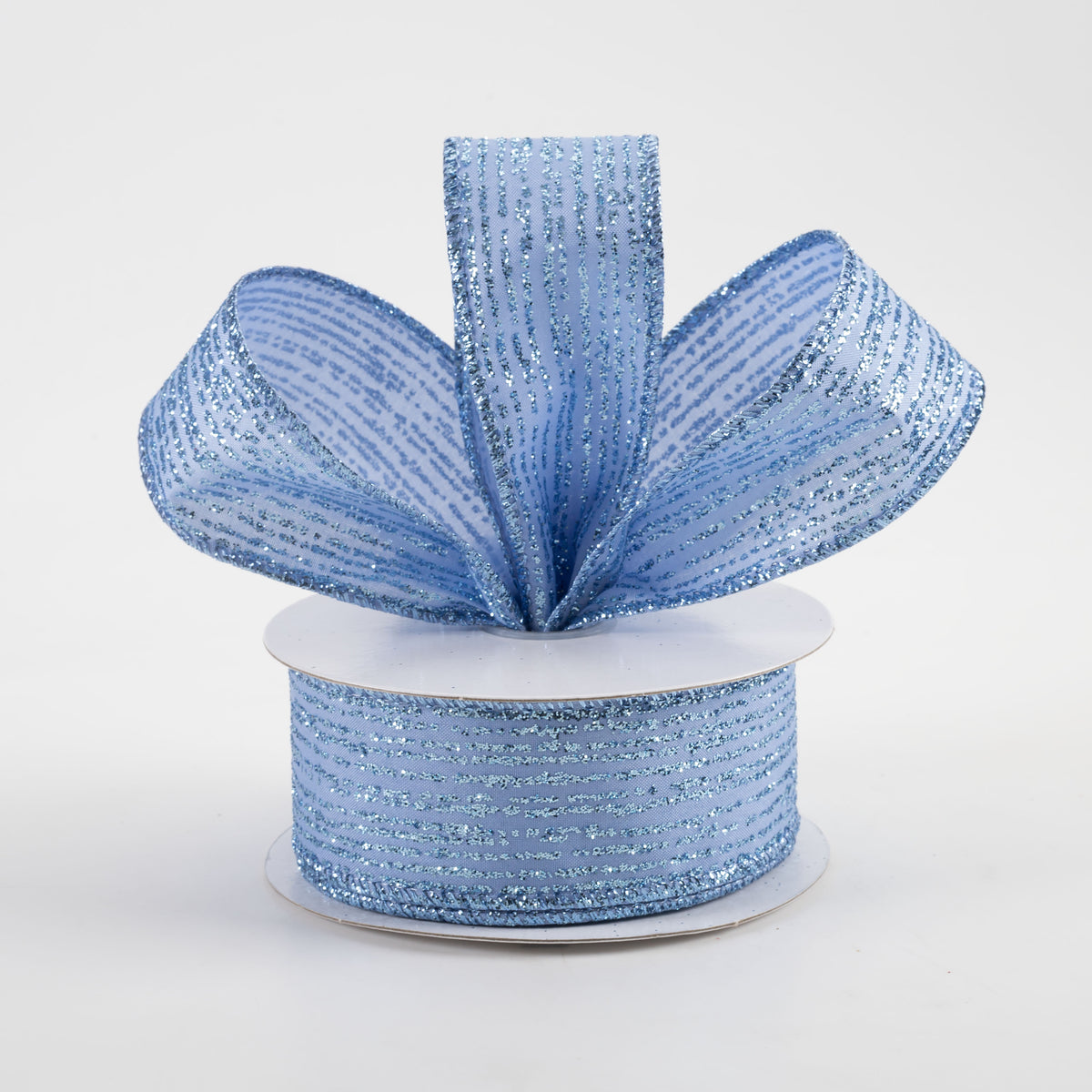 1.5" Satin Vertical Glitter Lines Ribbon: Light Blue (10 Yards) Lifestyle Photo