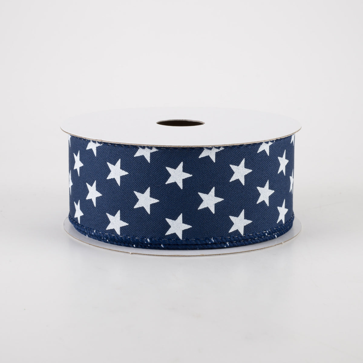 1.5" Satin White Stars Ribbon: Navy (10 Yards)