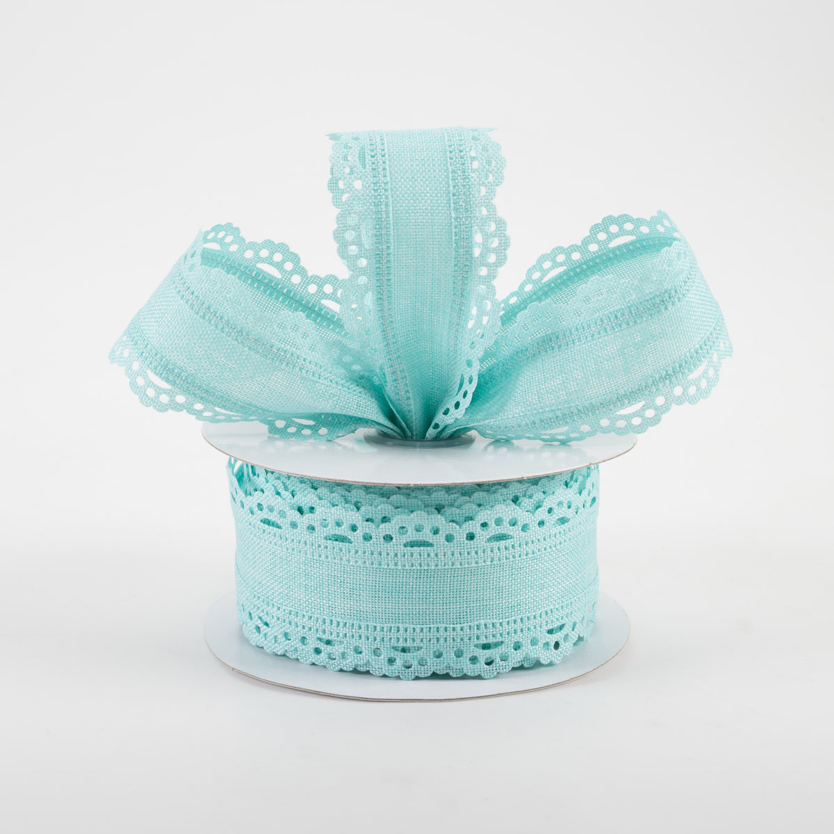 1.5" Scalloped Edge Ribbon: Ice Blue (10 Yards) Lifestyle Photo