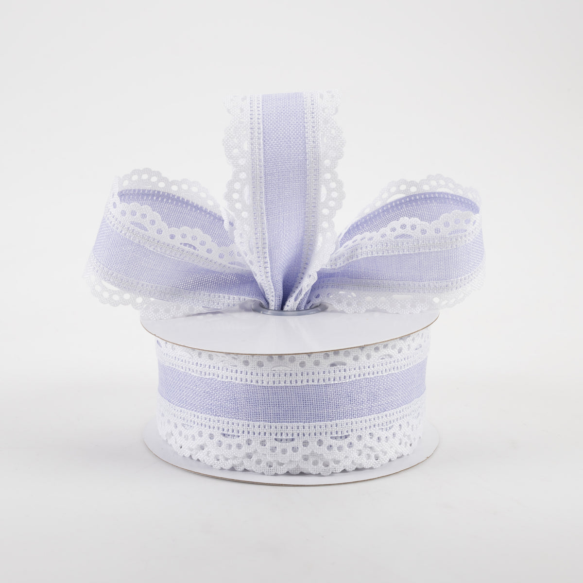 1.5" Scalloped Edge Ribbon: White & Light Lavender (10 Yards) Lifestyle Photo