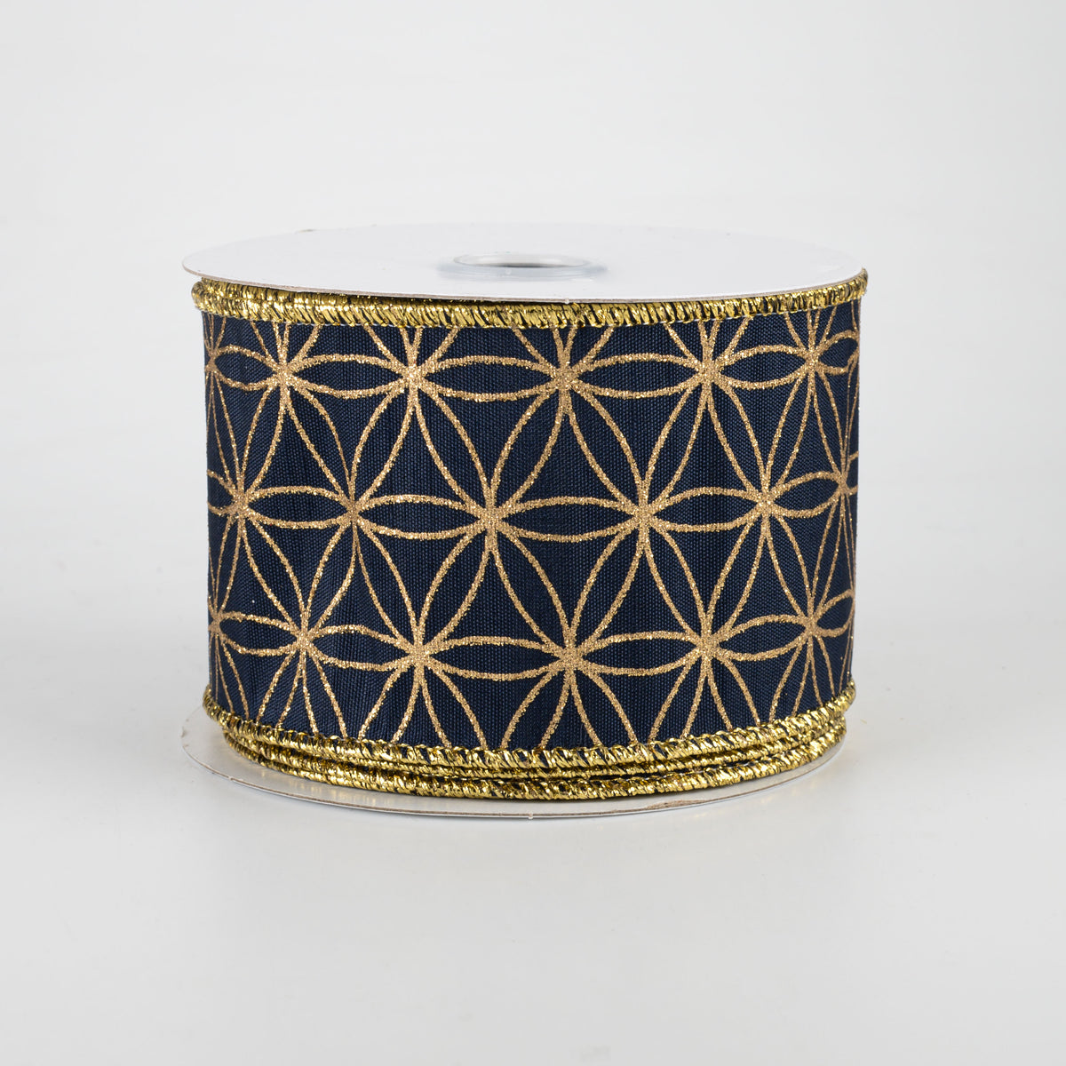2.5" Seamless Stars Dupioni Ribbon: Navy Blue & Gold (10 Yards)