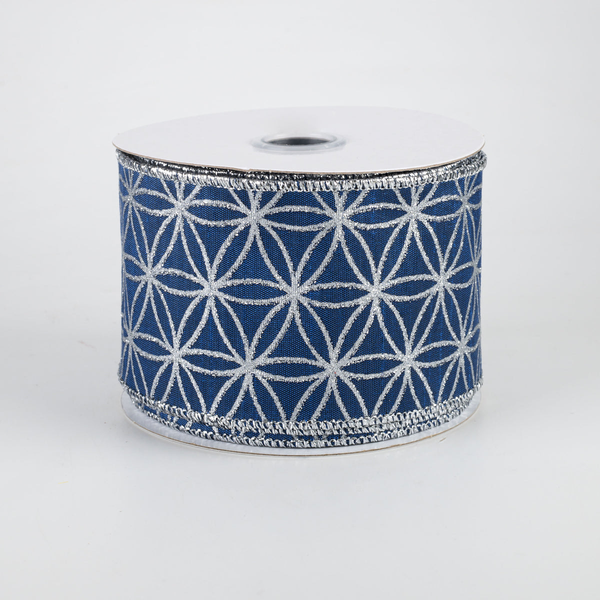 2.5" Seamless Stars Dupioni Ribbon: Royal Blue & Silver (10 Yards)