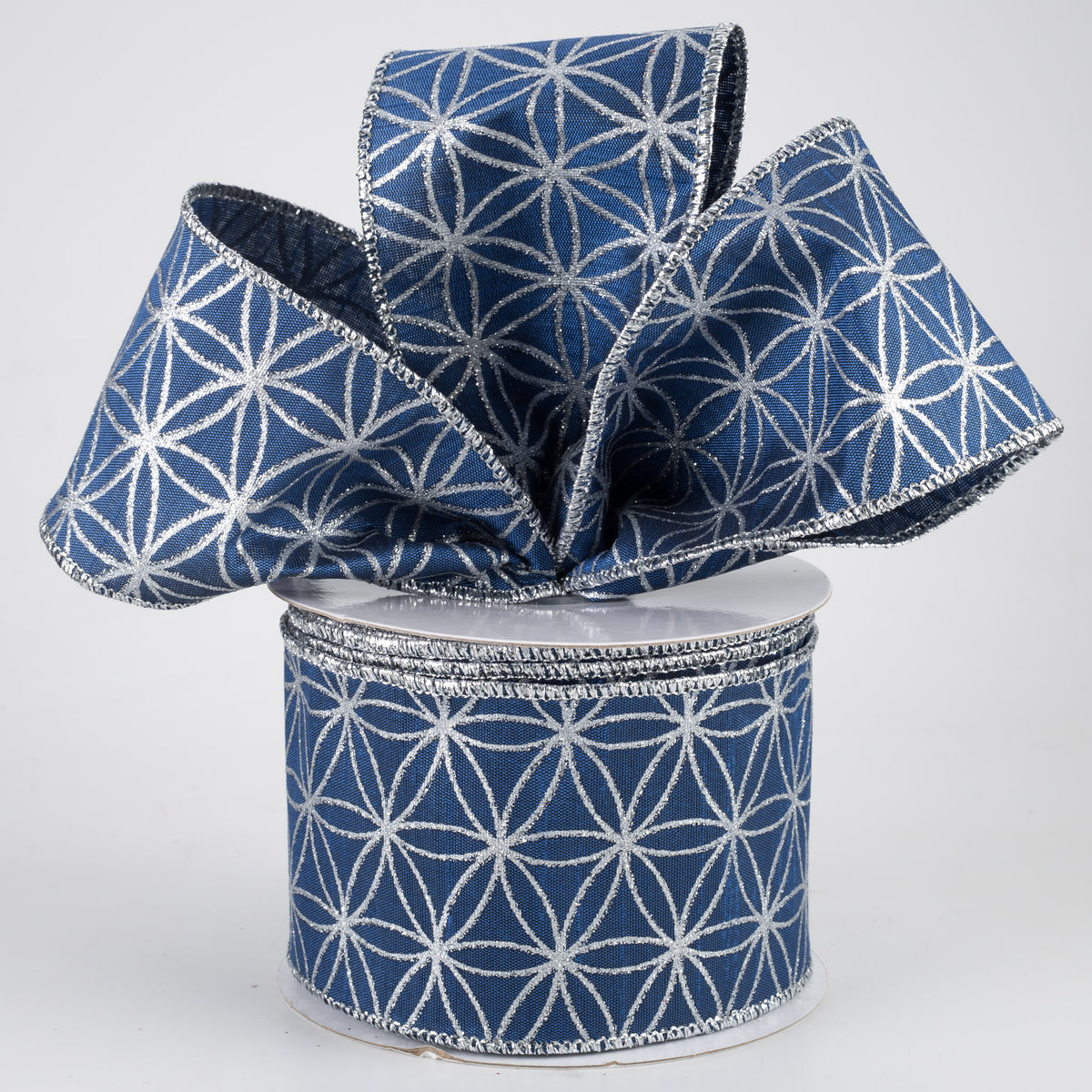 2.5" Seamless Stars Dupioni Ribbon: Royal Blue & Silver (10 Yards) Lifestyle Photo