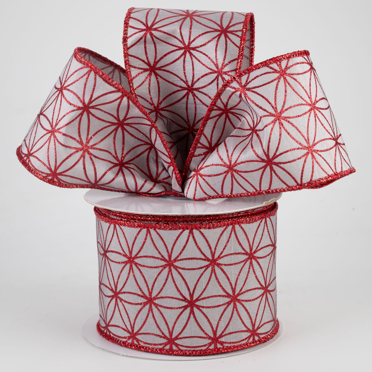 2.5" Seamless Stars Dupioni Ribbon: Silver Grey & Red (10 Yards) Lifestyle Photo