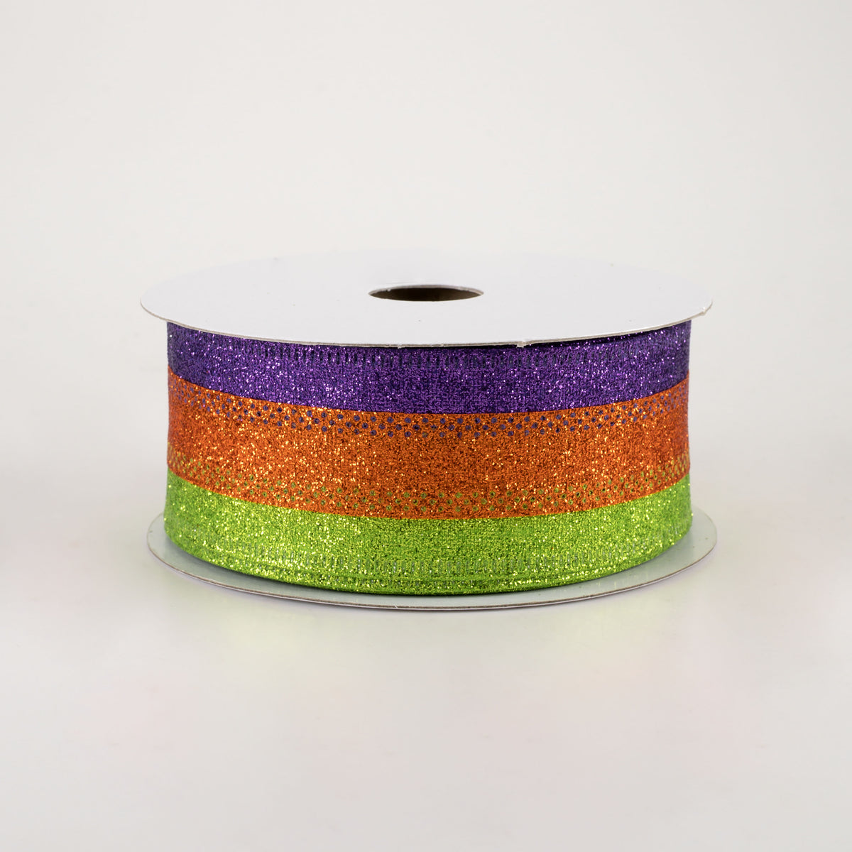 1.5" Shimmer Glitter Stripe Ribbon: Lime, Orange, Purple (10 Yards)