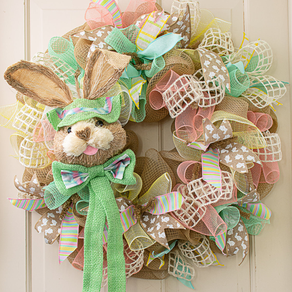 25" Sisal Bunny Head: Green With Plaid Fabric Lifestyle Photo