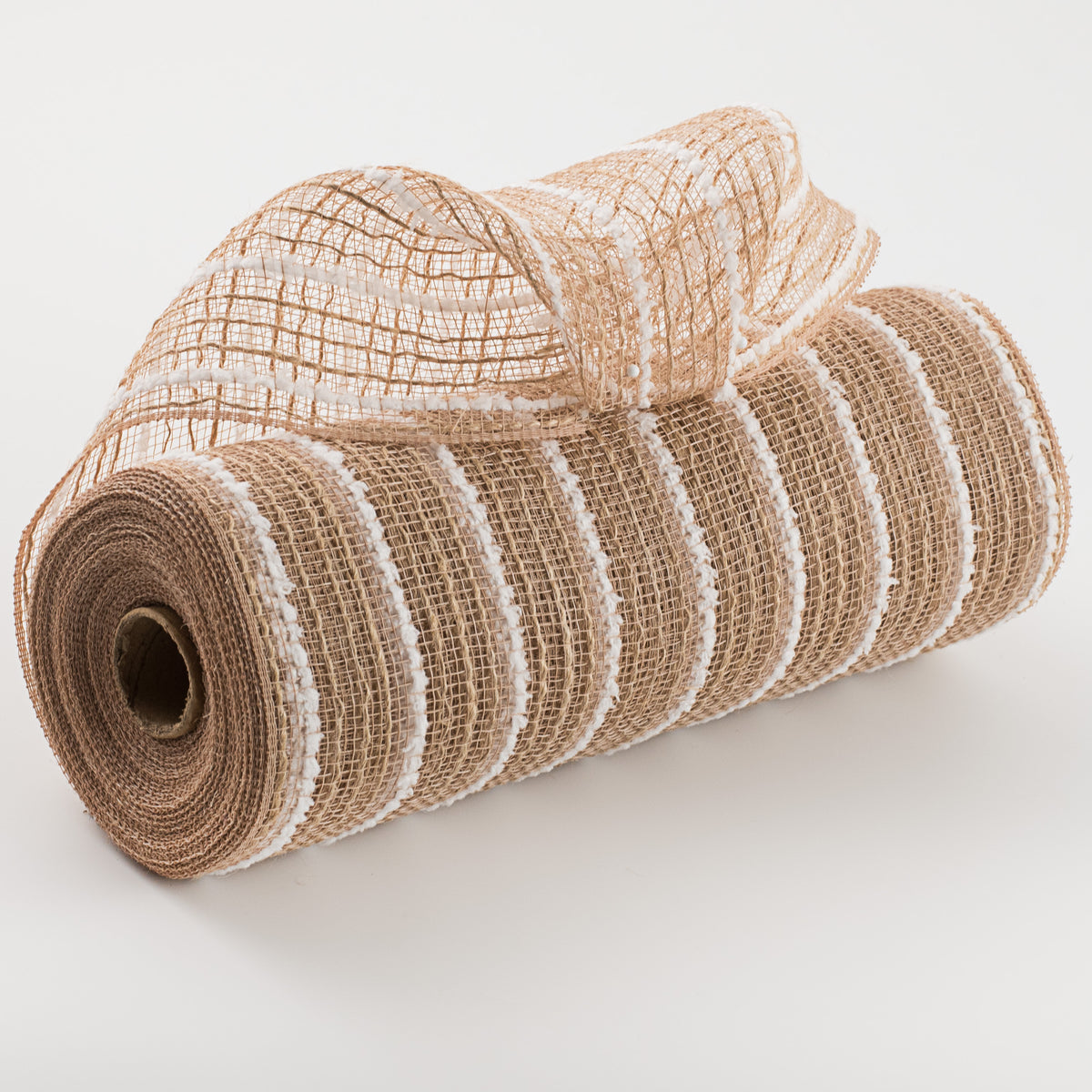10" Snowdrift Deco Mesh: Natural Jute & White (10 Yards) Item Number: RY810118