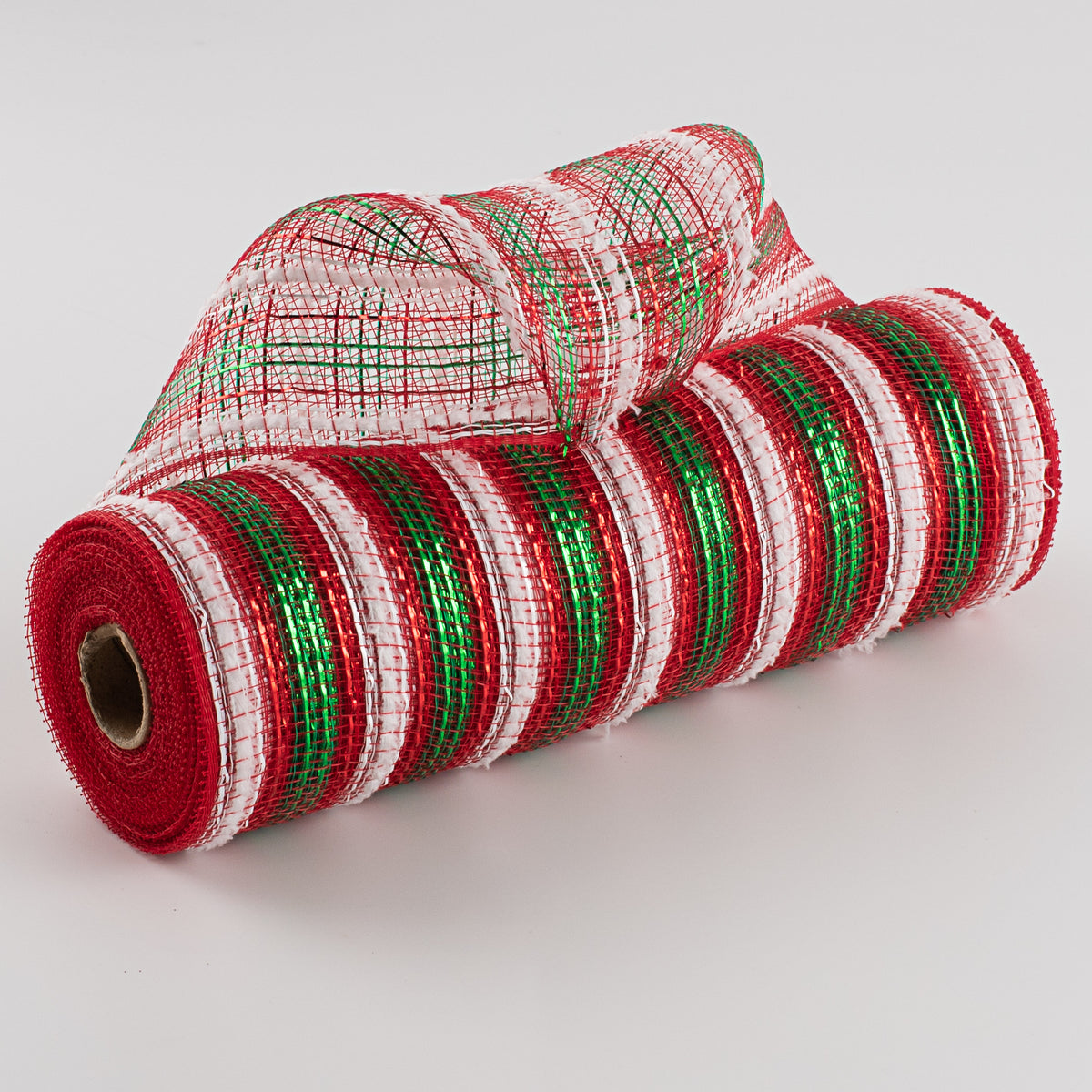 10" Snowdrift Deco Mesh: Red, White, Emerald Metallic Stripe Item Number: RY8111C1
