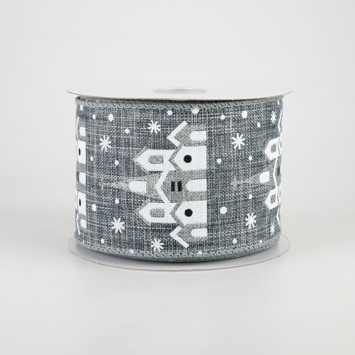 2.5" Snowflake & Church Ribbon: Grey (10 Yards)