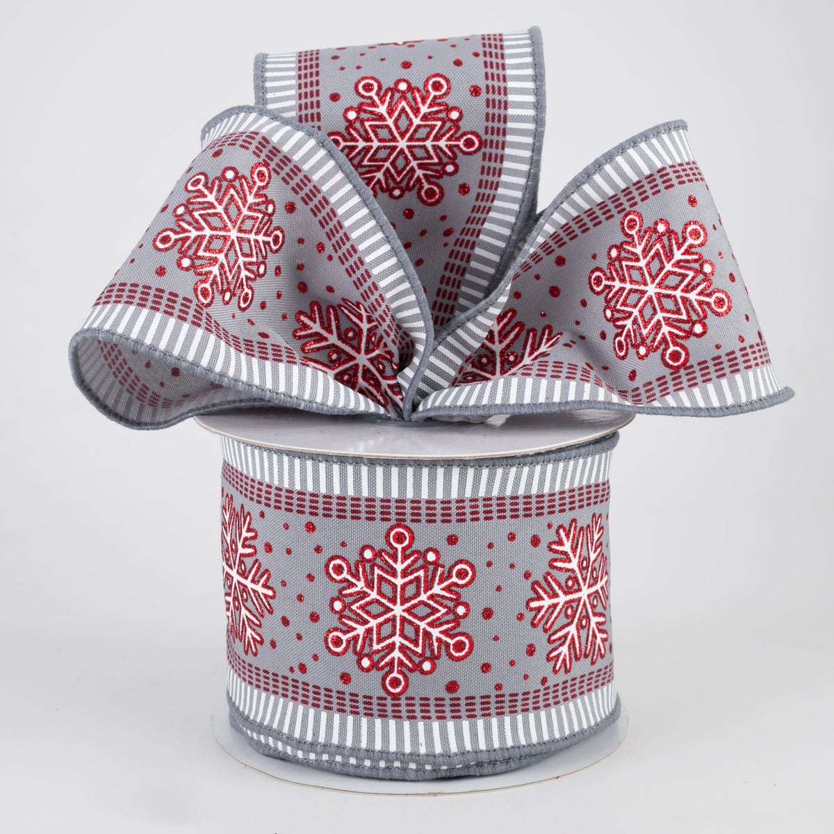 2.5" Snowflake Stripe Edge Ribbon: Grey (10 Yards) Lifestyle Photo