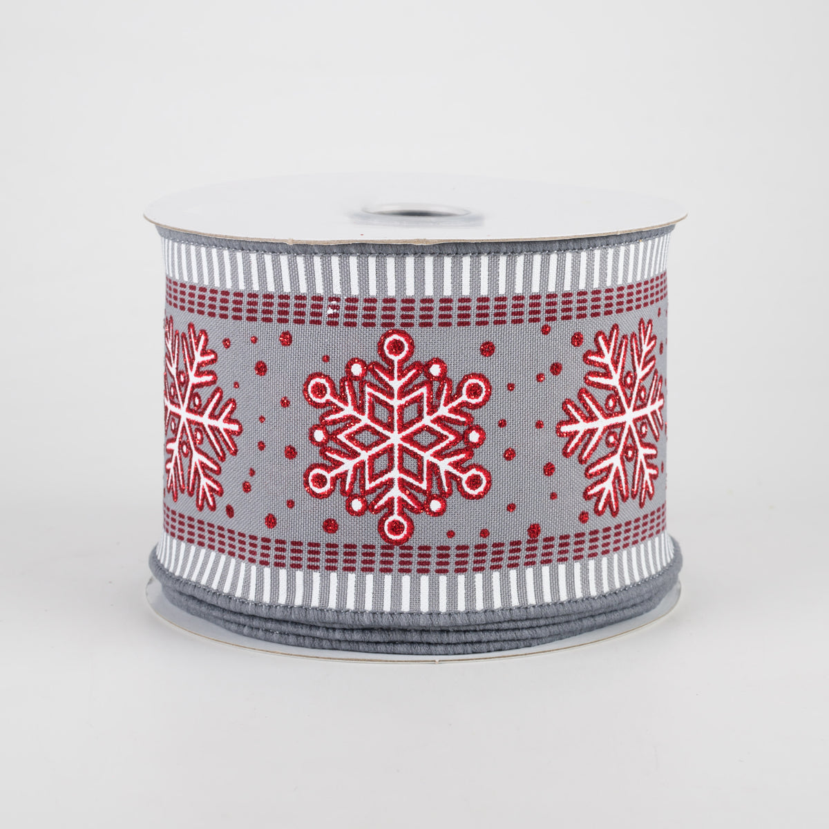 2.5" Snowflake Stripe Edge Ribbon: Grey (10 Yards)