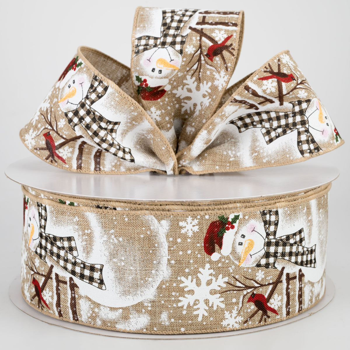 2.5" Snowman With Plaid Scarf Ribbon: Natural (50 Yards) Lifestyle Photo