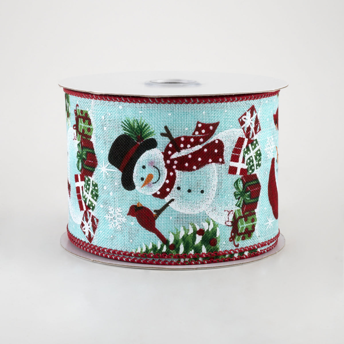 2.5" Snowmen, Cardinals, Presents Ribbon: Ice Blue (10 Yards)
