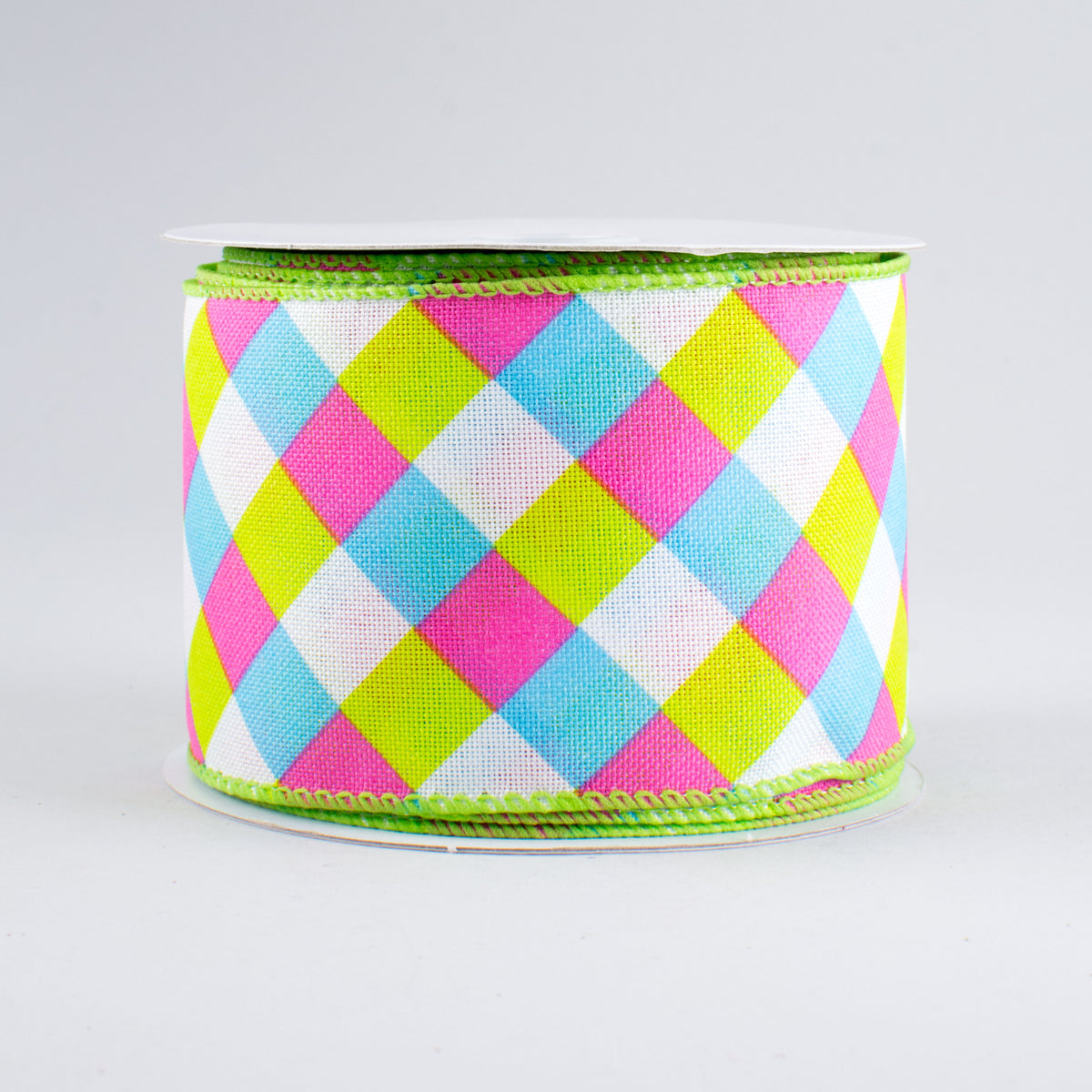 2.5" Spring Gingham Plaid Ribbon: Blue, Pink, Lime (10 Yards)