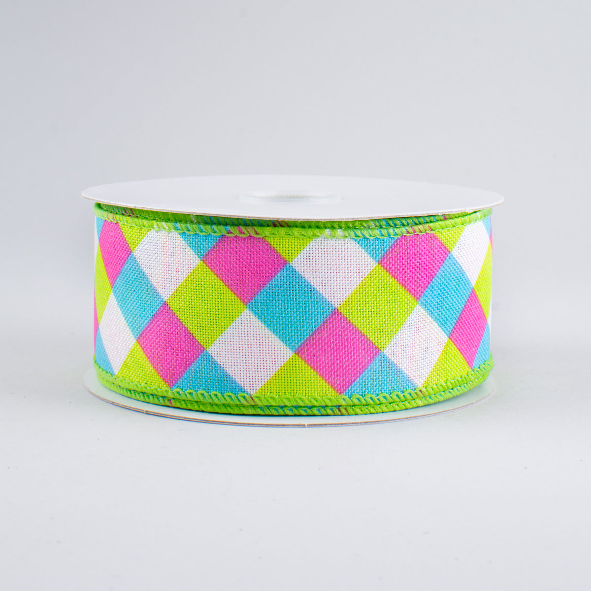 1.5" Spring Gingham Plaid Ribbon: Blue, Pink, Lime (10 Yards)