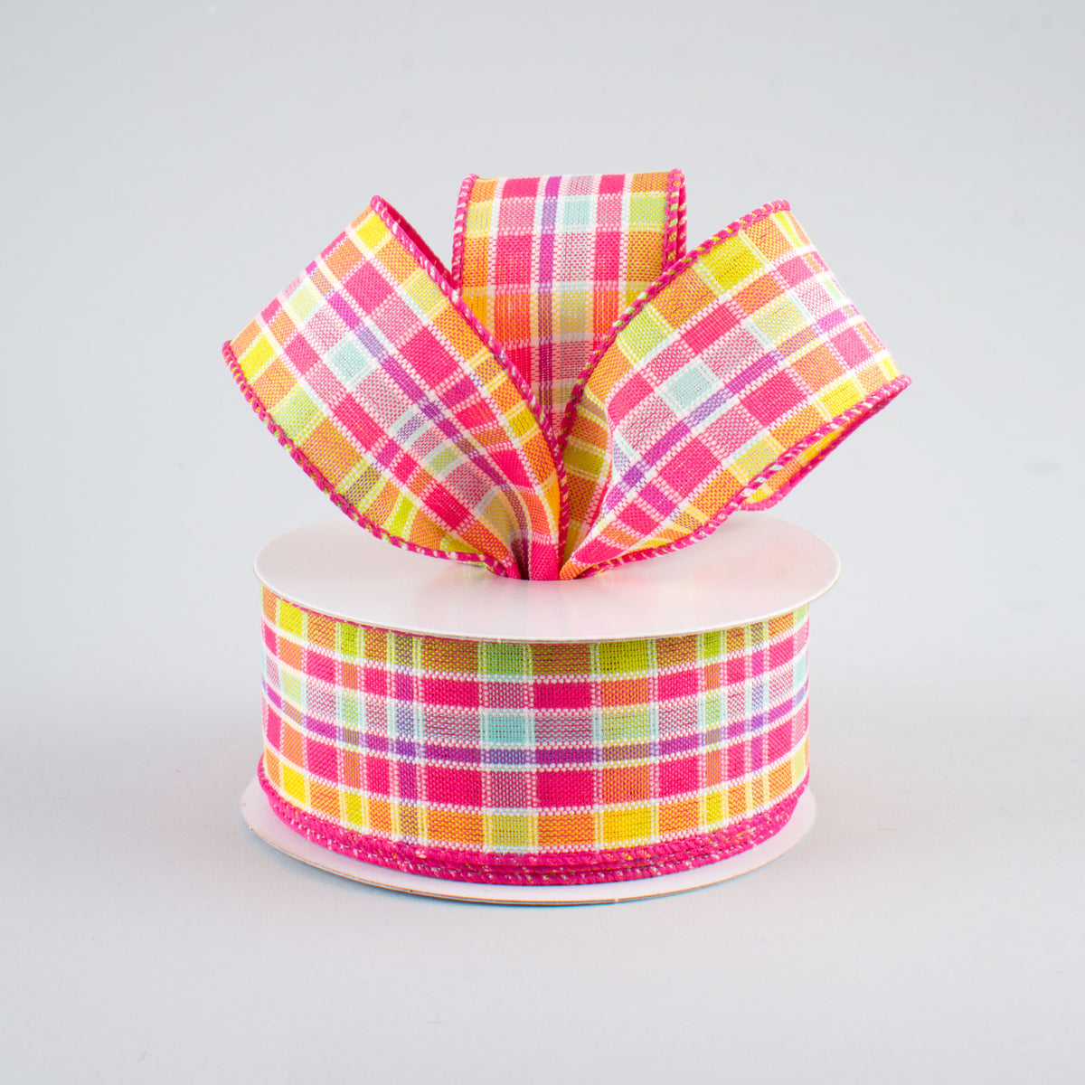 1.5" Spring Plaid Ribbon: Fuchsia Multi (10 Yards) Lifestyle Photo