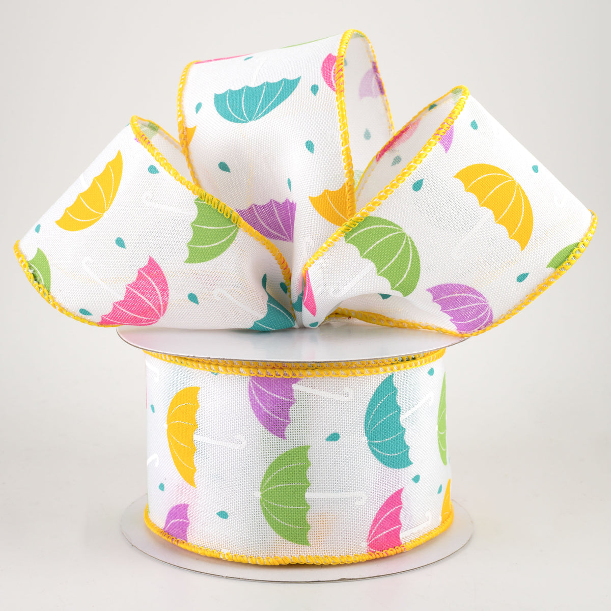 2.5" Spring Umbrellas Ribbon: White (10 Yards) Lifestyle Photo