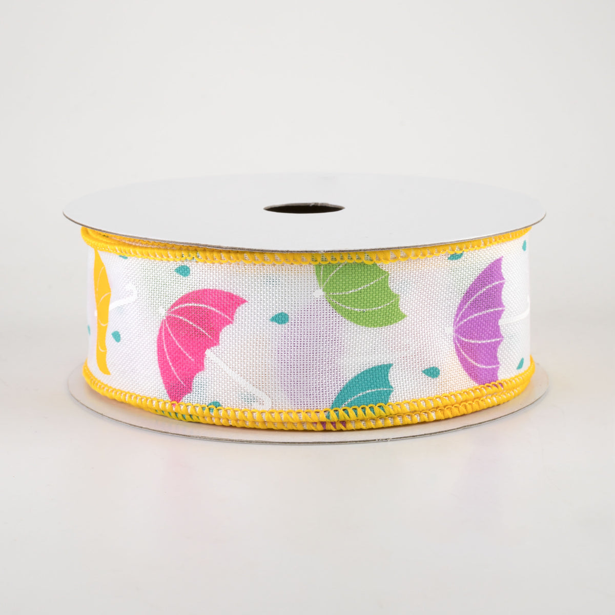 1.5" Spring Umbrellas Ribbon: White (10 Yards)