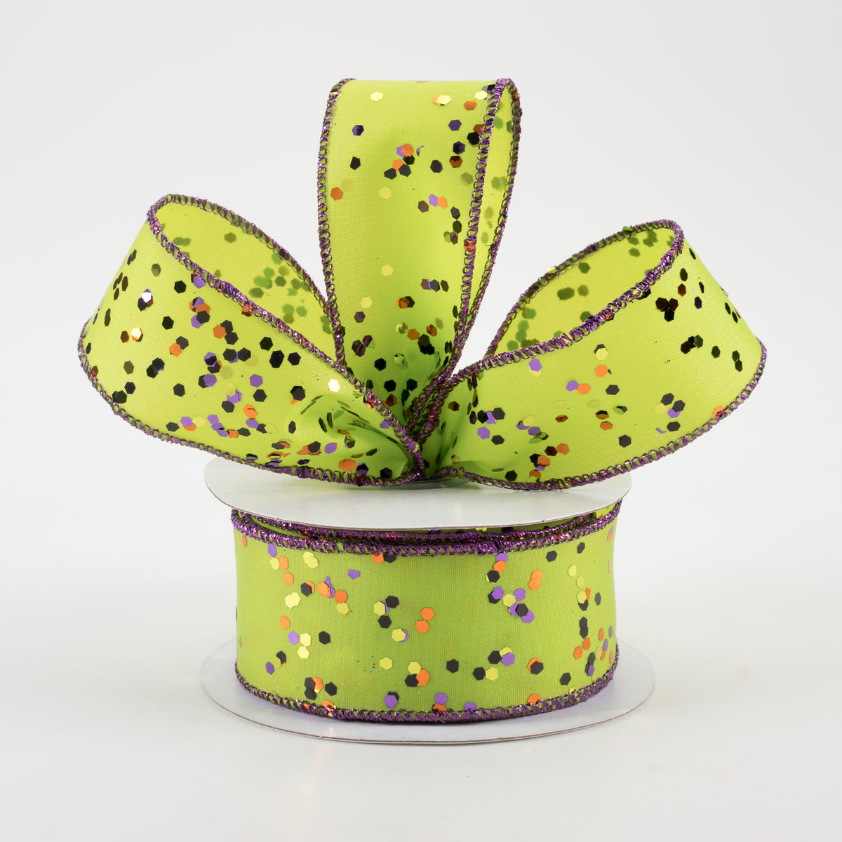 1.5" Sprinkled Hex Glitter Ribbon: Halloween on Lime (10 Yards) Lifestyle Photo