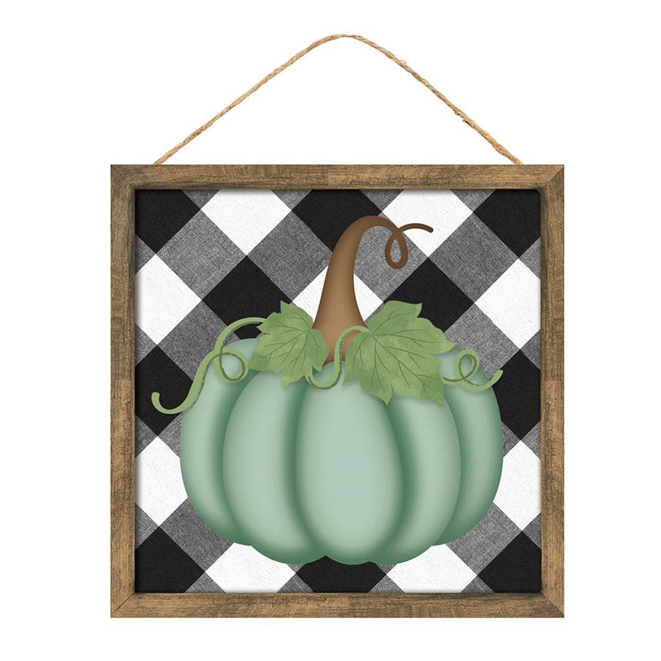 10" Square Short Pumpkin Check Sign: Black & Sage Item Number: AP714791