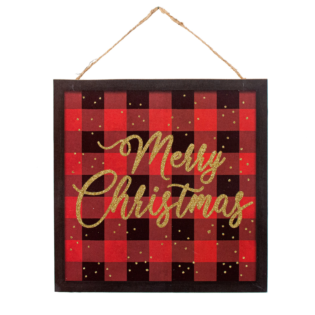 10" Square Wooden Sign: Buffalo Check Merry Christmas Item Number: AP892624