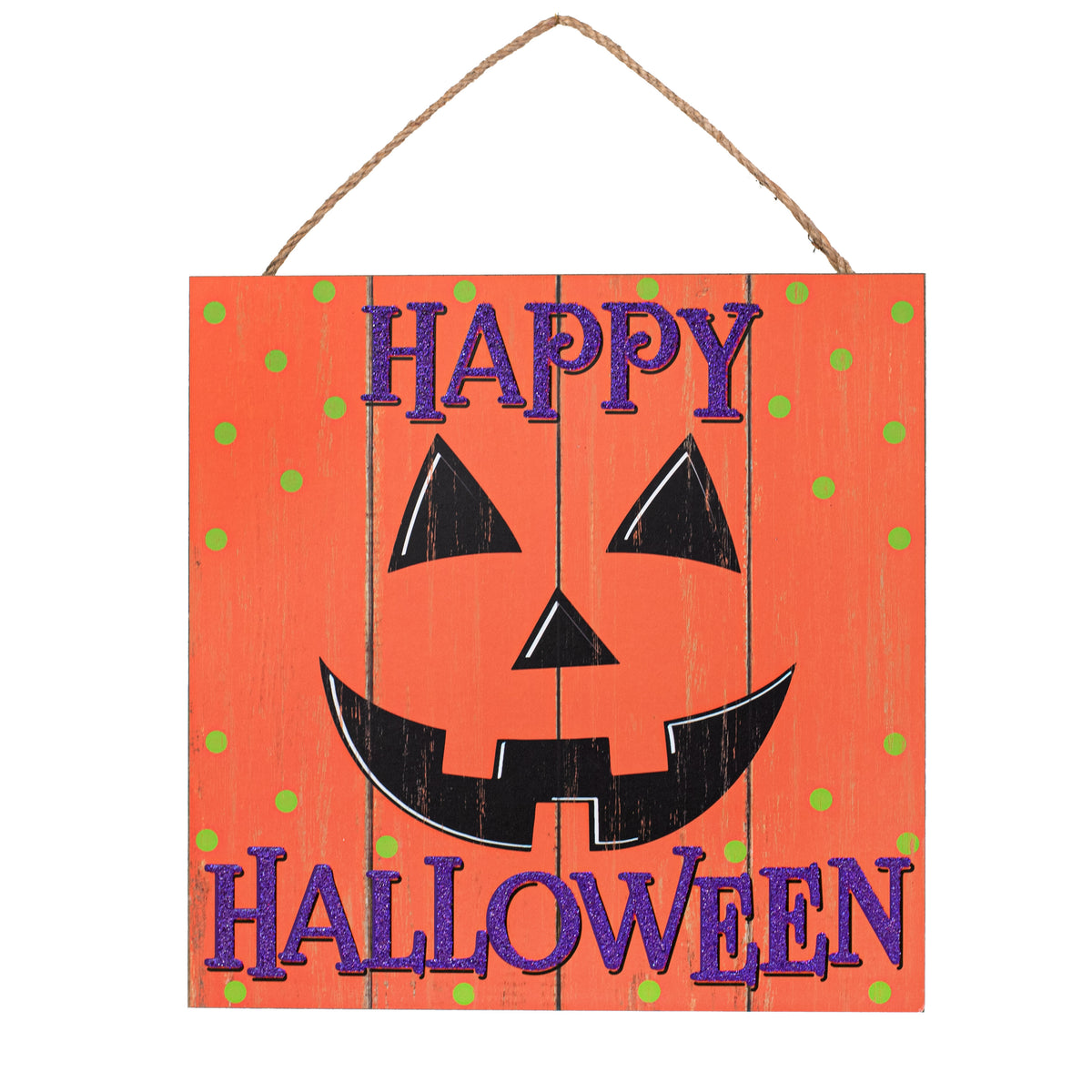 10" Square Wooden Sign: Happy Halloween Jack-O-Lantern Item Number: AP8842