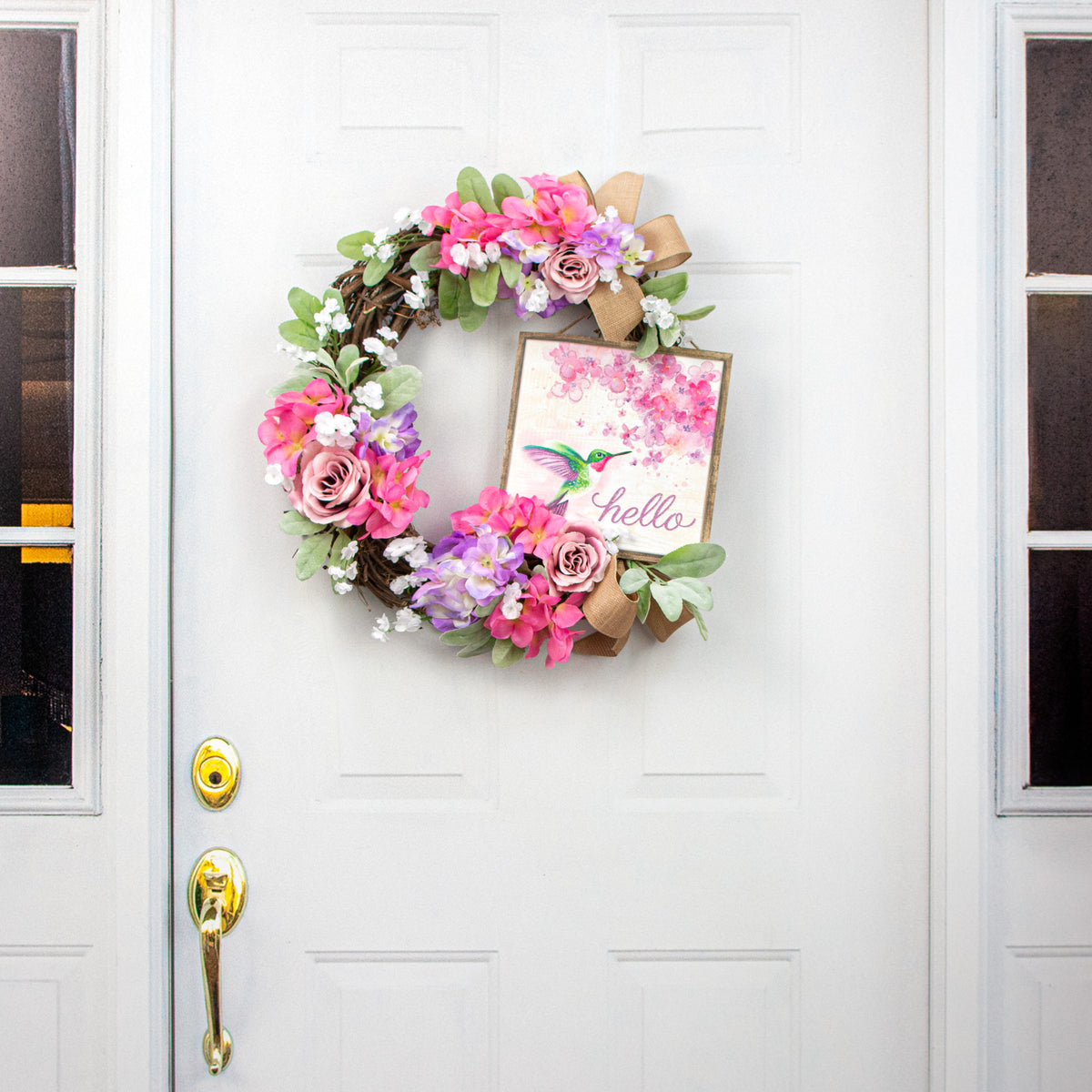 10" Square Wooden Sign: Hummingbird and Florals detail photo 4