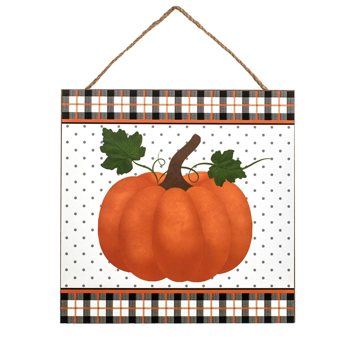 10" Square Wooden Sign: Pumpkin With Plaid Border Item Number: AP7053